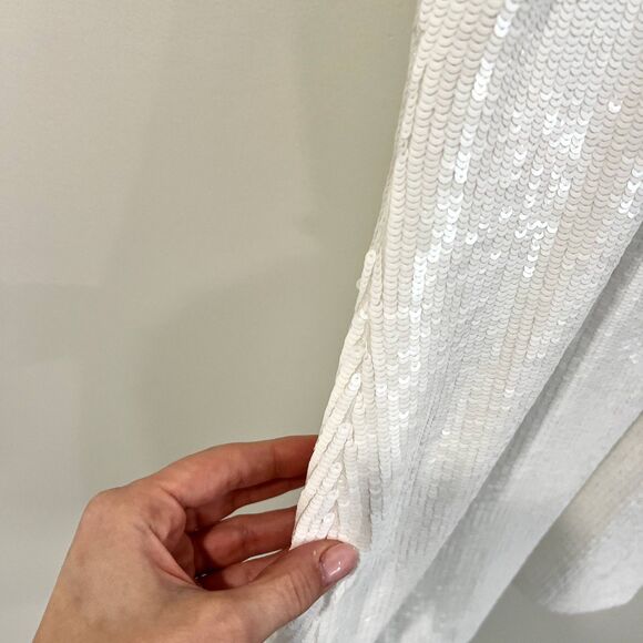 Self-Portrait White Sequin Mini Dress Flower Rhinestone - Picture 7 of 13